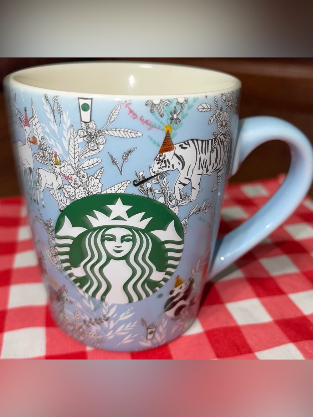 Starbucks coffee mug Wild Animal Zoo party blue animals birthday